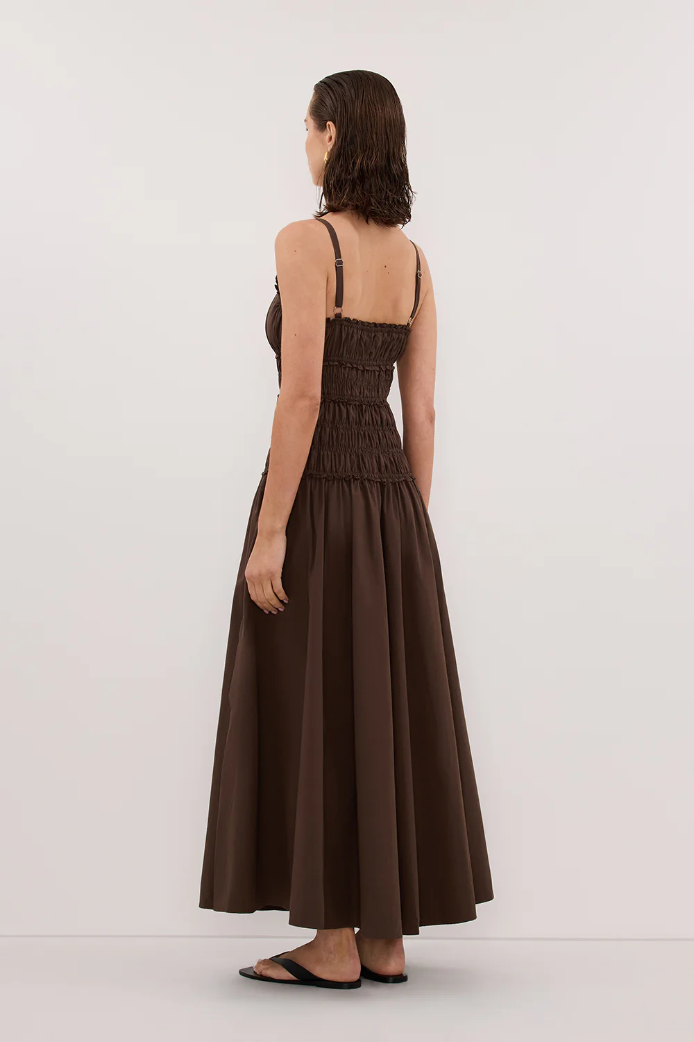 TOBY BITTER CHOC COTTON MIDI DRESS - Image 4