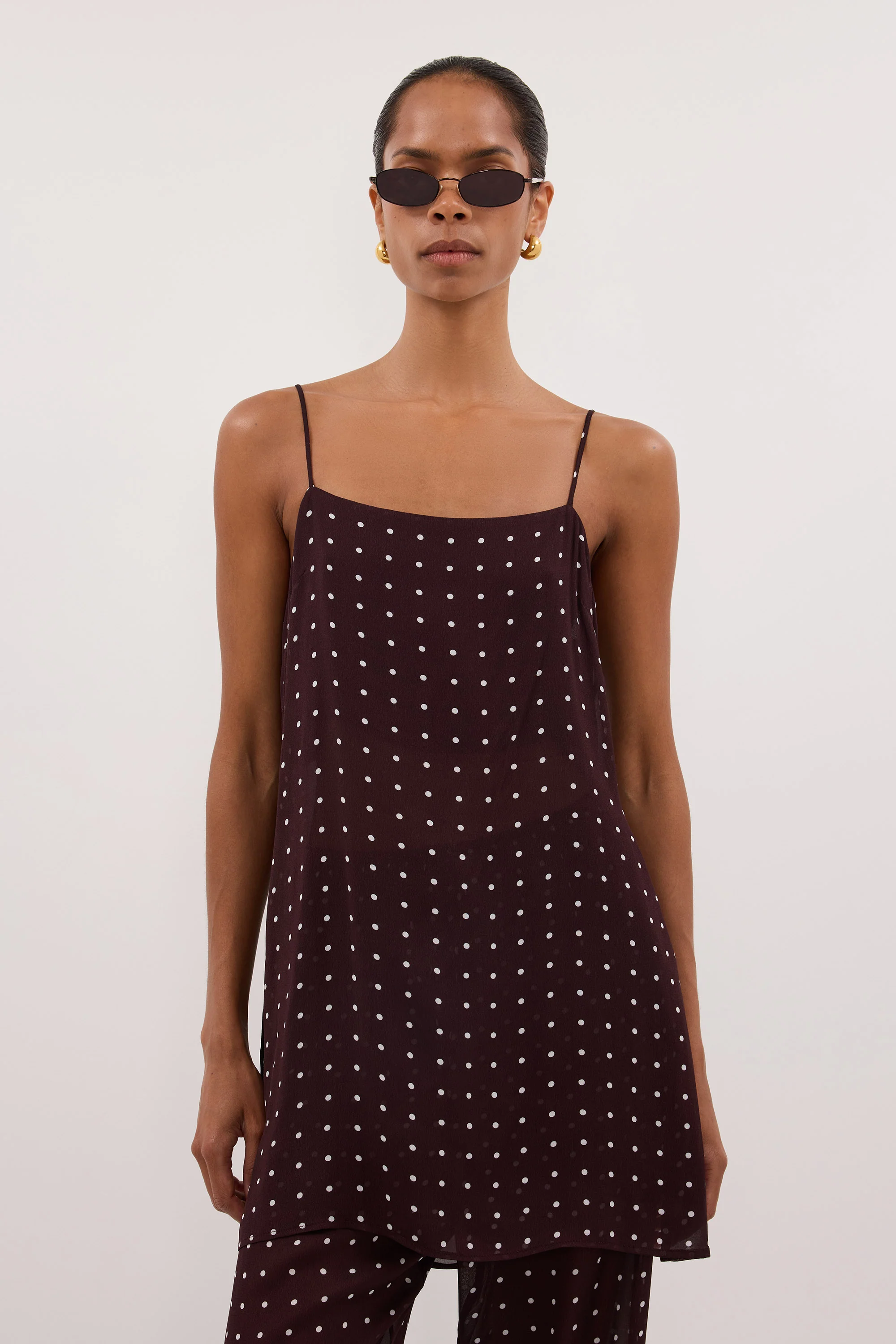 VANESSA BITTER CHOC SLEEVELESS SPOT CAMI TOP - Image 2