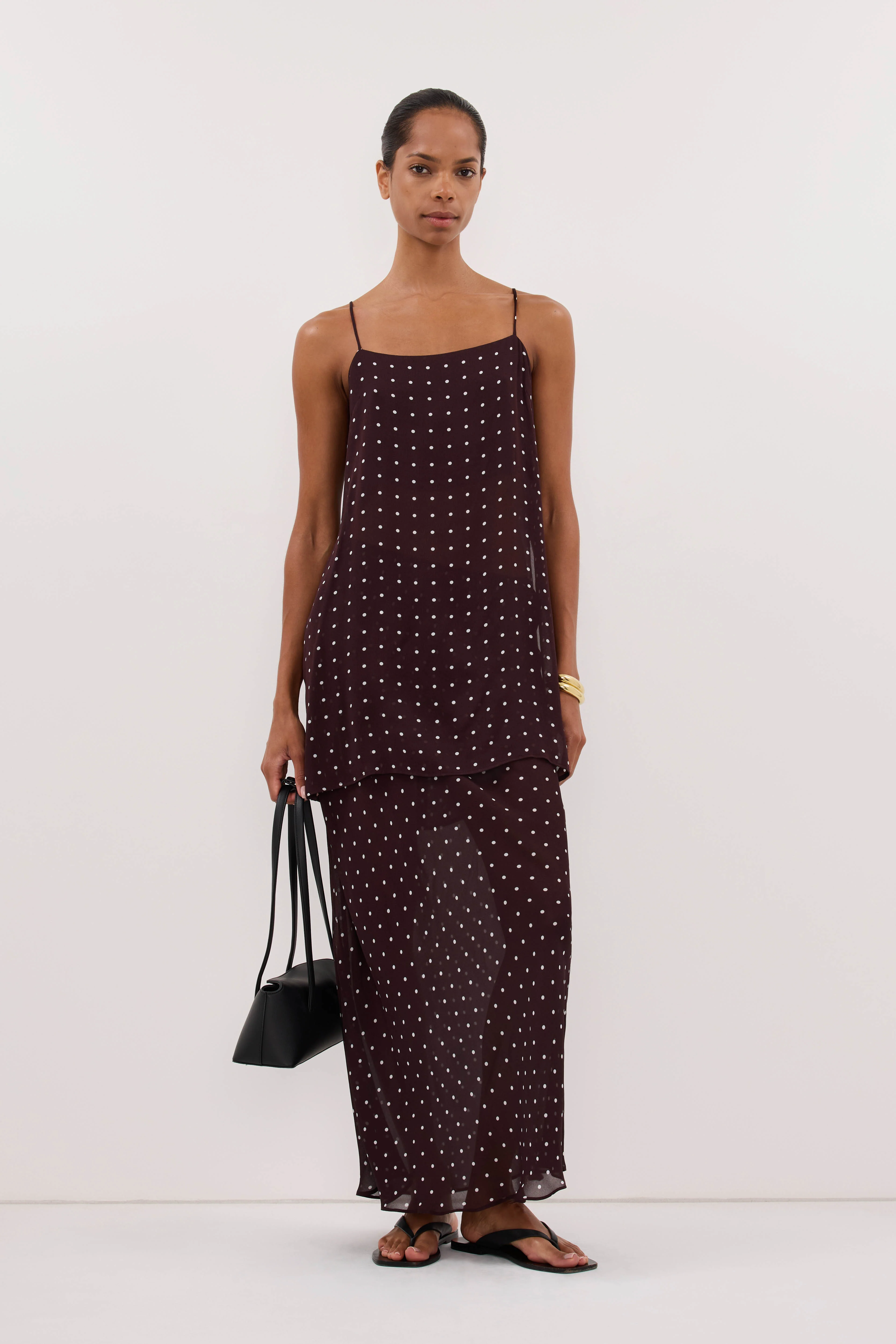 VANESSA BITTER CHOC SLEEVELESS SPOT CAMI TOP - Image 7