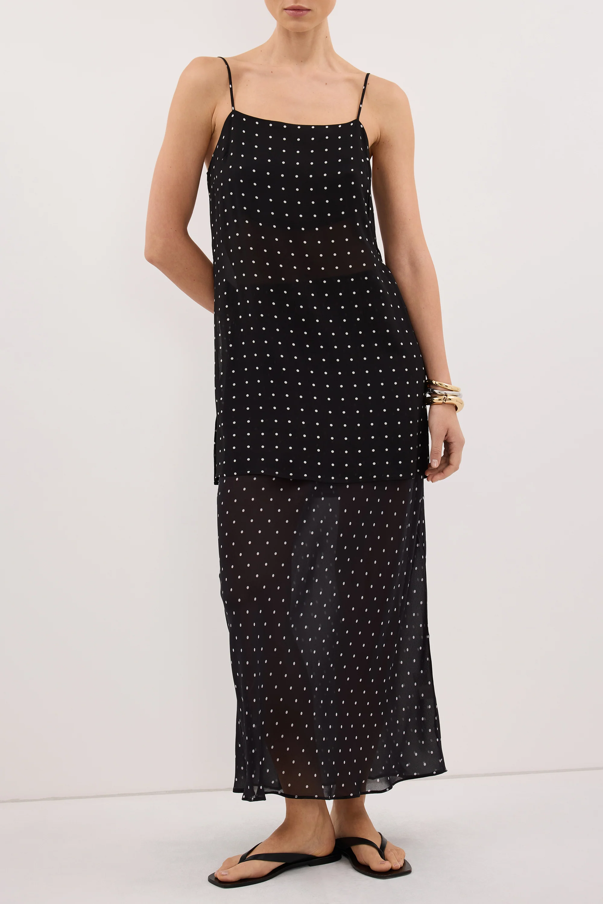 VANESSA BLACK SHEER SPOT MIDI SKIRT - Image 2