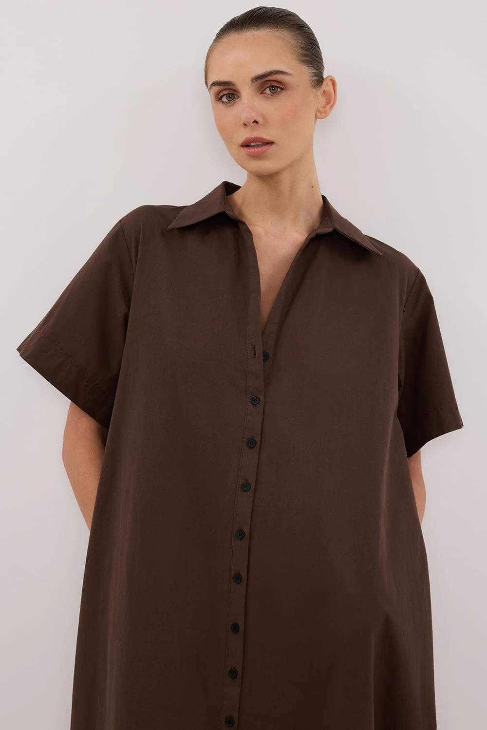 VIOLET BITTER CHOC SHIRT MIDI DRESS - Image 2