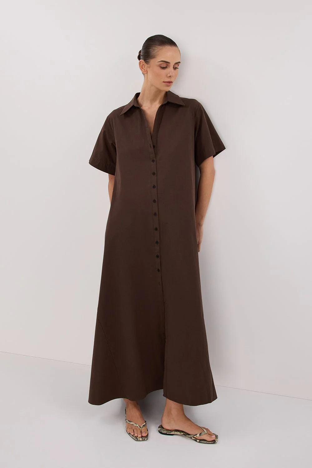 VIOLET BITTER CHOC SHIRT MIDI DRESS - Image 6
