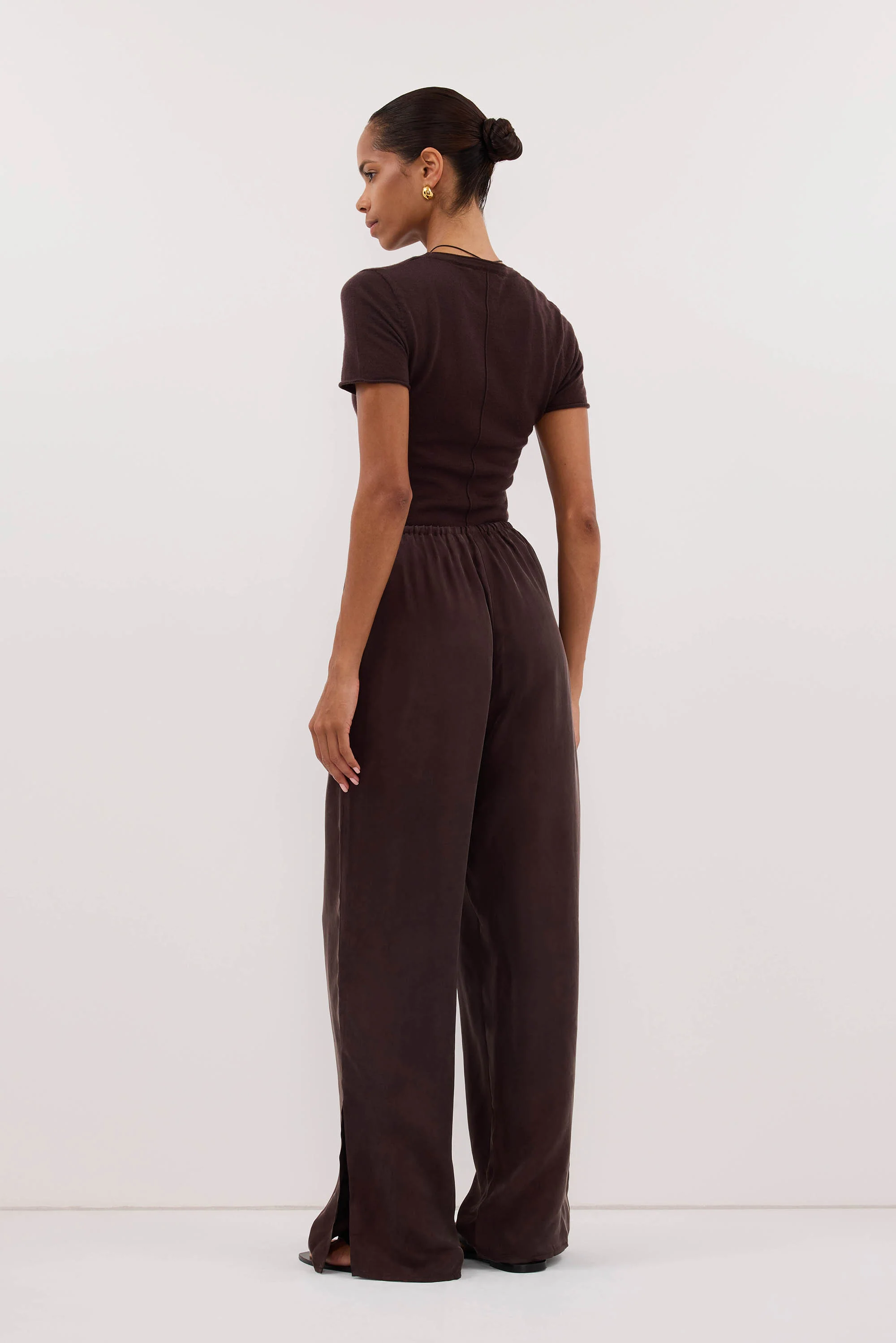 XENA PLUM CHOC CUPRO SIDE SPLIT PANT - Image 4