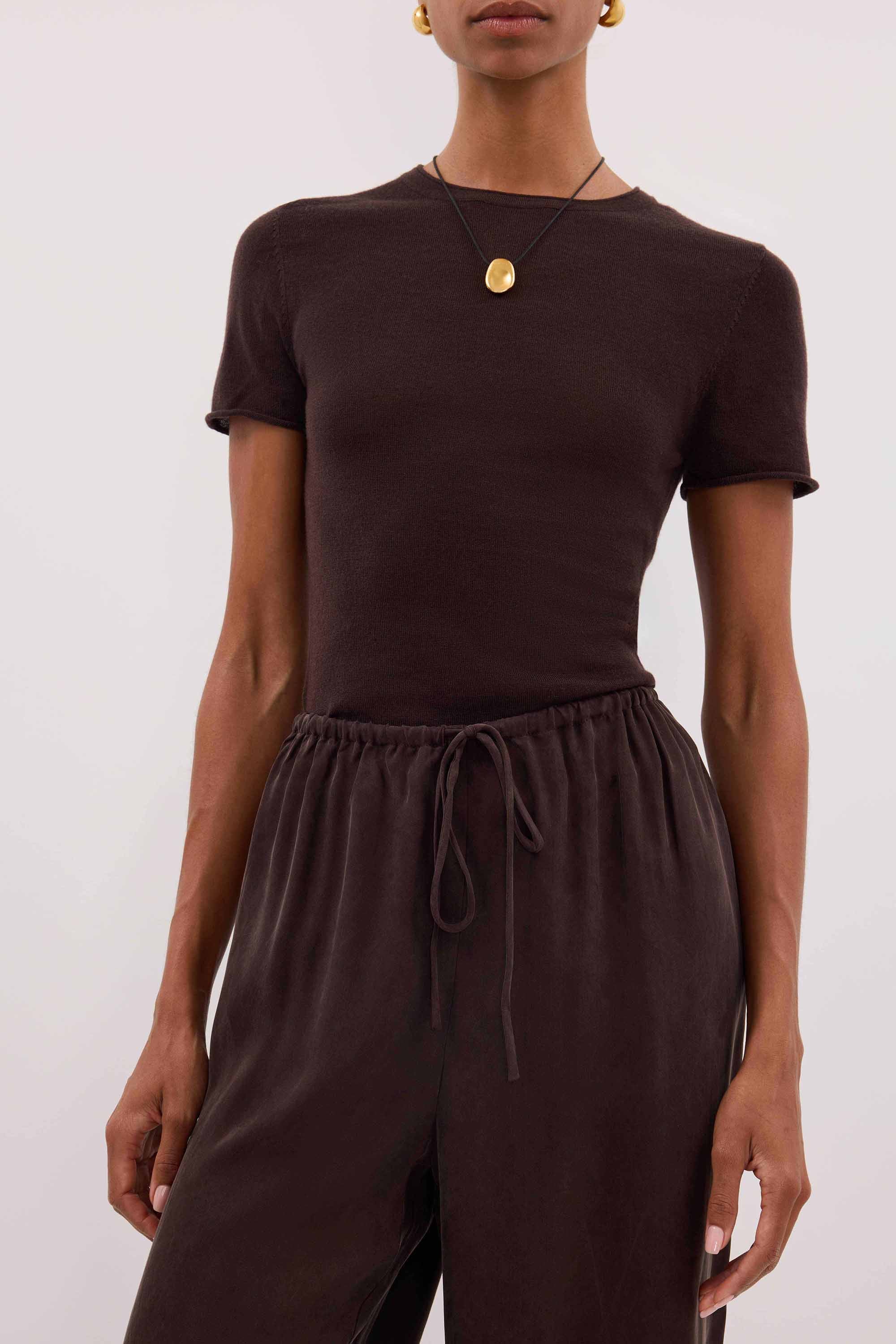 XENA PLUM CHOC CUPRO SIDE SPLIT PANT - Image 5